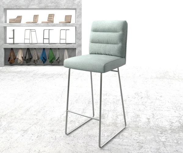 Chaise-de-bar Pela-Flex rayures menthe cadre de patins acier inoxydable