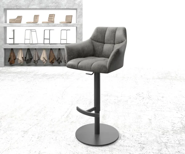 Chaise-de-bar Yulo-Flex vintage gris base tournante réglable en haut métal