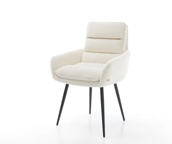 Chaise-de-salle-à-manger Abelia-Flex avec accoudoirs bouclé blanc 4 pieds coniques noir