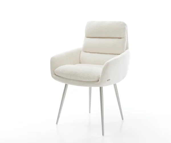 Chaise-de-salle-à-manger Abelia-Flex avec accoudoirs bouclé doux beige 4 pieds coniques acier inoxydable
