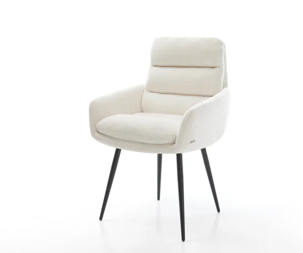 Chaise-de-salle-à-manger Abelia-Flex avec accoudoirs bouclé doux beige 4 pieds coniques noir