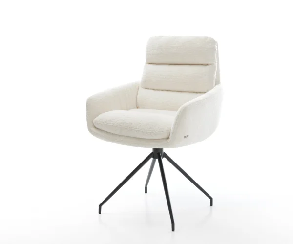 Chaise-de-salle-à-manger Abelia-Flex avec accoudoirs bouclé doux beige pied croisé conique noir