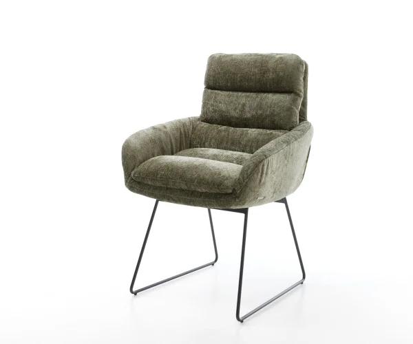 Chaise-de-salle-à-manger Abelia-Flex avec accoudoirs chenille olive pied trapèze noir