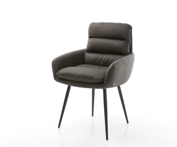 Chaise-de-salle-à-manger Abelia-Flex avec accoudoirs microvelours anthracite vintage 4 pieds coniques noir