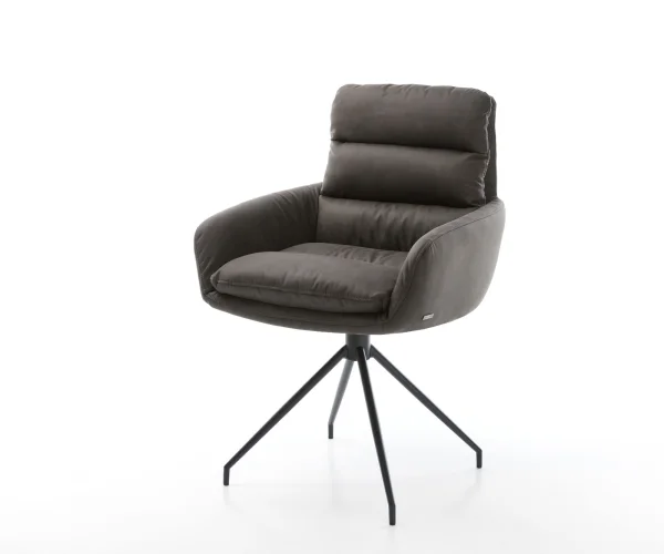 Chaise-de-salle-à-manger Abelia-Flex avec accoudoirs microvelours anthracite vintage pied croisé conique noir