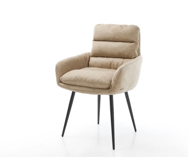 Chaise-de-salle-à-manger Abelia-Flex avec accoudoirs microvelours beige vintage 4 pieds coniques noir