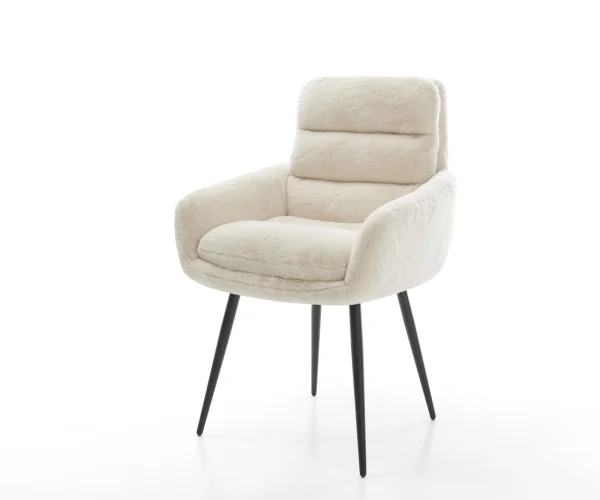 Chaise-de-salle-à-manger Abelia-Flex avec accoudoirs peluche crème-blanc 4 pieds coniques noir