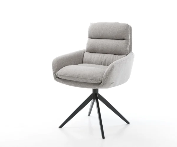 Chaise-de-salle-à-manger Abelia-Flex avec accoudoirs rayures gris clair pied croisé large noir