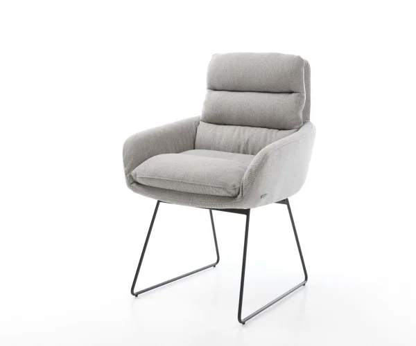 Chaise-de-salle-à-manger Abelia-Flex avec accoudoirs rayures gris clair pied trapèze noir