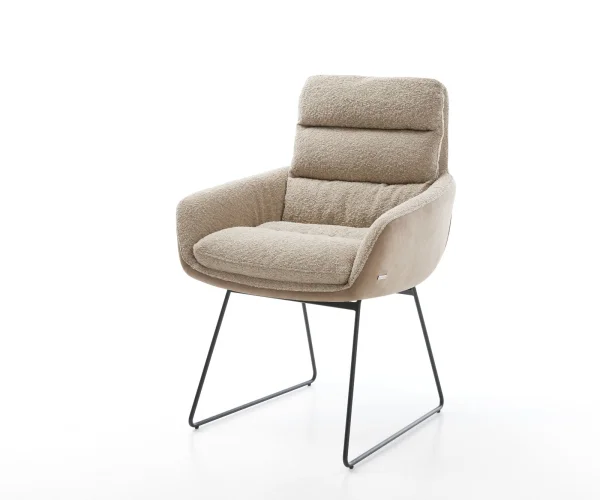 Chaise-de-salle-à-manger Abelia-Flex avec accoudoirs tissu mixte couleur boue pied trapèze noir