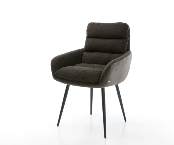 Chaise-de-salle-à-manger Abelia-Flex avec accoudoirs tissu mixte noir 4 pieds coniques acier inoxydable brossé