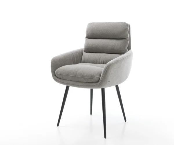 Chaise-de-salle-à-manger Abelia-Flex avec accoudoirs tissu structuré doux gris 4 pieds coniques noir