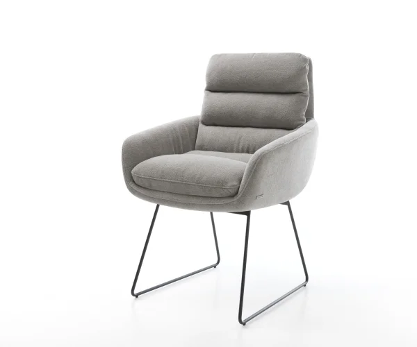 Chaise-de-salle-à-manger Abelia-Flex avec accoudoirs tissu structuré doux gris pied trapèze noir