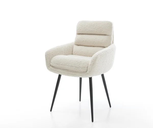 Chaise-de-salle-à-manger Abelia-Flex avec accoudoirs tissu teddy beige 4 pieds coniques noir