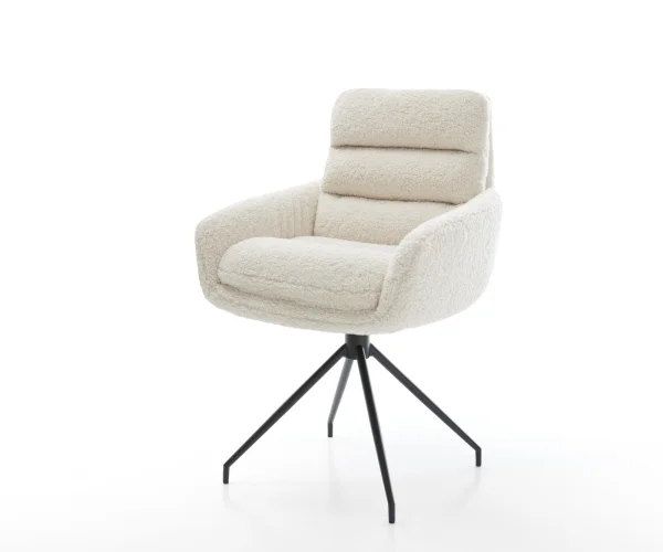 Chaise-de-salle-à-manger Abelia-Flex avec accoudoirs tissu teddy beige pied croisé conique noir