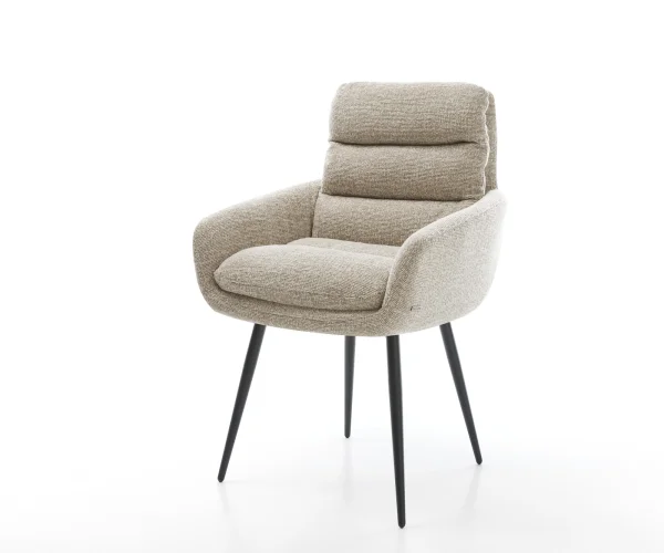 Chaise-de-salle-à-manger Abelia-Flex avec accoudoirs tissu tissé doux beige 4 pieds coniques noir