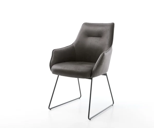 Chaise-de-salle-à-manger Alja-Flex avec accoudoirs microvelours anthracite vintage pied trapèze noir ressorts ensachés