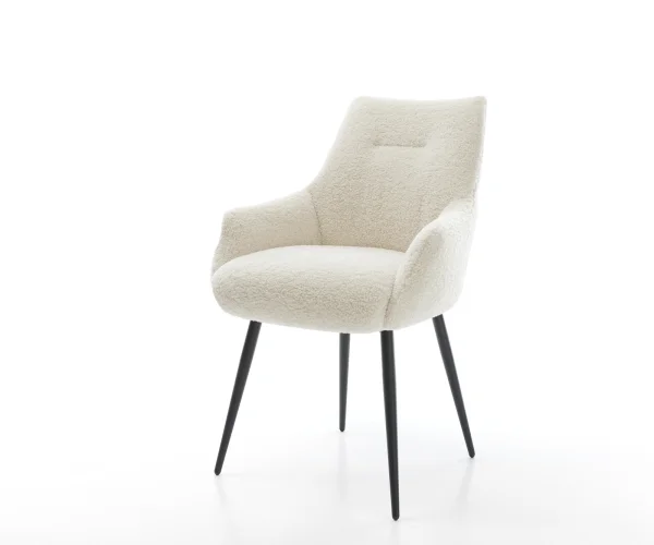 Chaise-de-salle-à-manger Alja-Flex avec accoudoirs tissu teddy beige 4 pieds coniques noir resorts ensachés