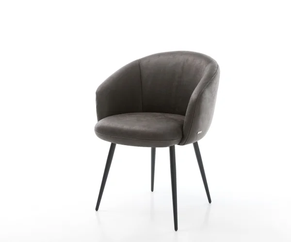 Chaise-de-salle-à-manger Caja-Flex avec accoudoirs microvelours anthracite vintage 4 pieds coniques noir ressorts ensachés