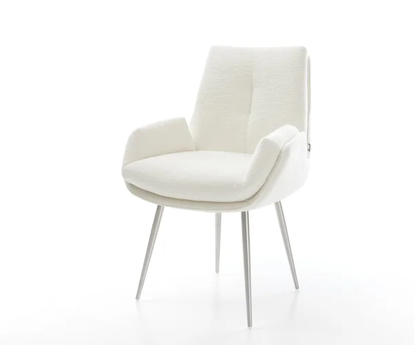 Chaise-de-salle-à-manger Clea-Flex bouclé doux beige 4 pieds coniques acier inoxydable