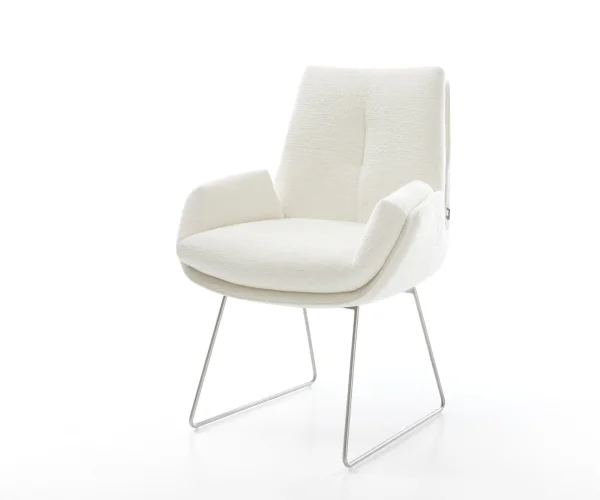 Chaise-de-salle-à-manger Clea-Flex bouclé doux beige pied trapèze acier inoxydable