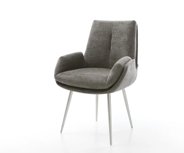 Chaise-de-salle-à-manger Clea-Flex bouclé doux couleur boue 4 pieds coniques acier inoxydable