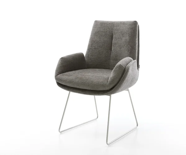 Chaise-de-salle-à-manger Clea-Flex bouclé doux couleur boue pied trapèze acier inoxydable