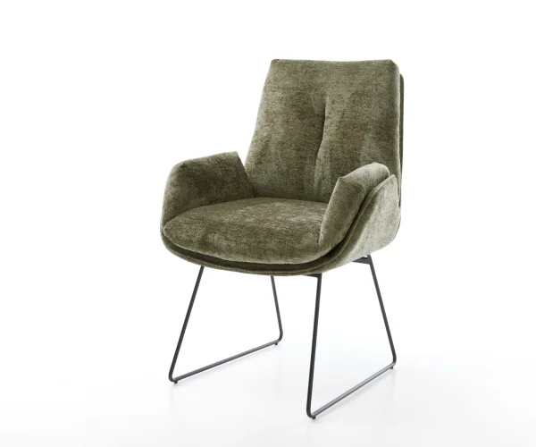 Chaise-de-salle-à-manger Clea-Flex chenille olive pied trapèze noir