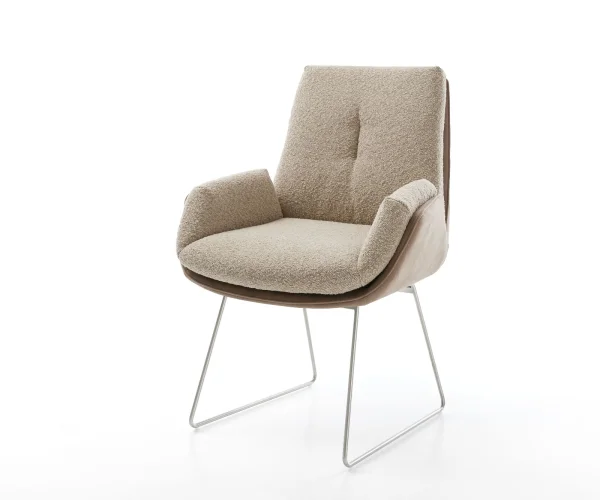 Chaise-de-salle-à-manger Clea-Flex tissu mixte couleur boue pied trapèze acier inoxydable brossé