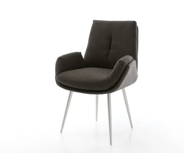 Chaise-de-salle-à-manger Clea-Flex tissu mixte noir 4 pieds coniques acier inoxydable brossé
