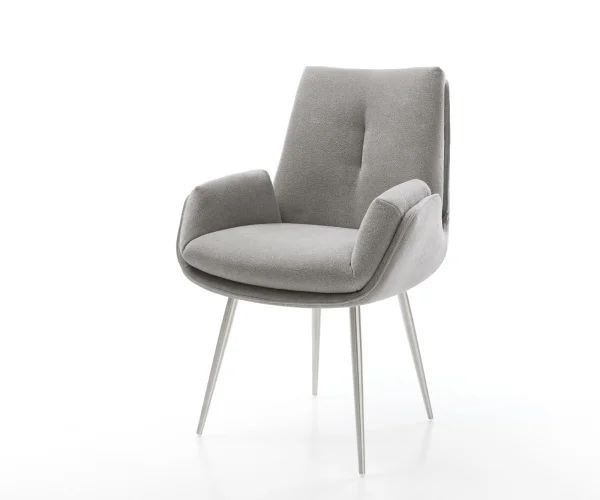 Chaise-de-salle-à-manger Clea-Flex tissu structuré doux gris 4 pieds coniques acier inoxydable