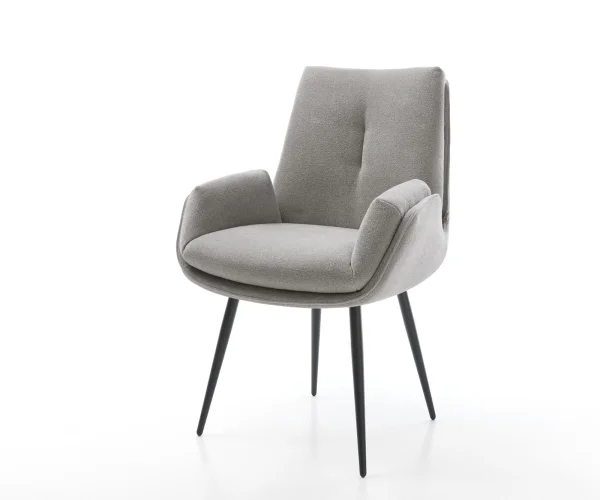 Chaise-de-salle-à-manger Clea-Flex tissu structuré doux gris 4 pieds coniques noir