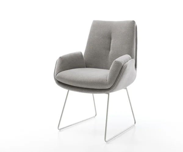 Chaise-de-salle-à-manger Clea-Flex tissu structuré doux gris pied trapèze acier inoxydable