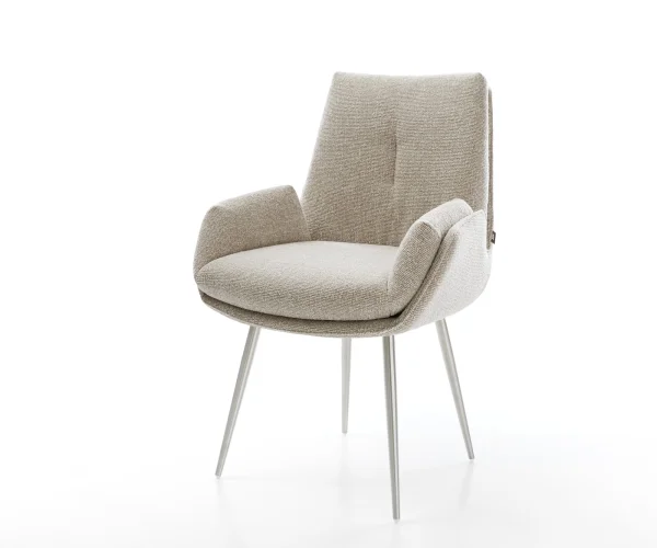 Chaise-de-salle-à-manger Clea-Flex tissu tissé doux beige 4 pieds coniques acier inoxydable