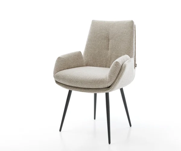 Chaise-de-salle-à-manger Clea-Flex tissu tissé doux beige 4 pieds coniques noir