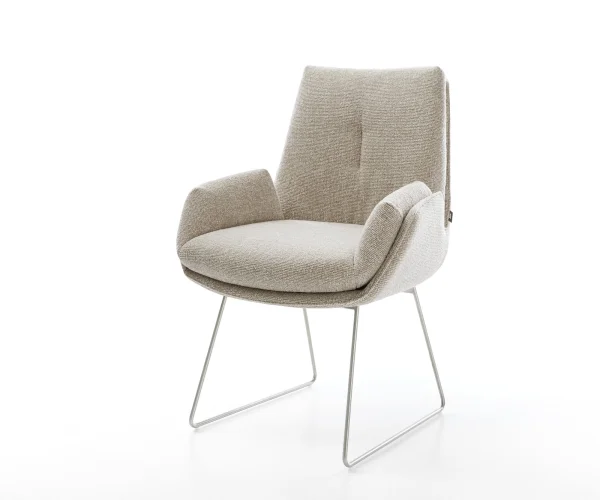 Chaise-de-salle-à-manger Clea-Flex tissu tissé doux beige pied trapèze acier inoxydable