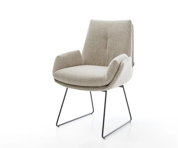 Chaise-de-salle-à-manger Clea-Flex tissu tissé doux beige pied trapèze noir