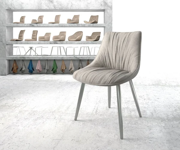 Chaise-de-salle-à-manger Elda-Flex rayures gris clair 4 pieds coniques acier inoxydable brossé