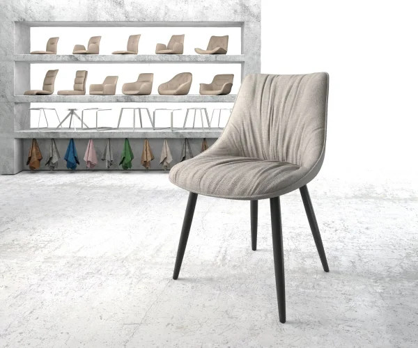 Chaise-de-salle-à-manger Elda-Flex rayures gris clair 4 pieds coniques noir