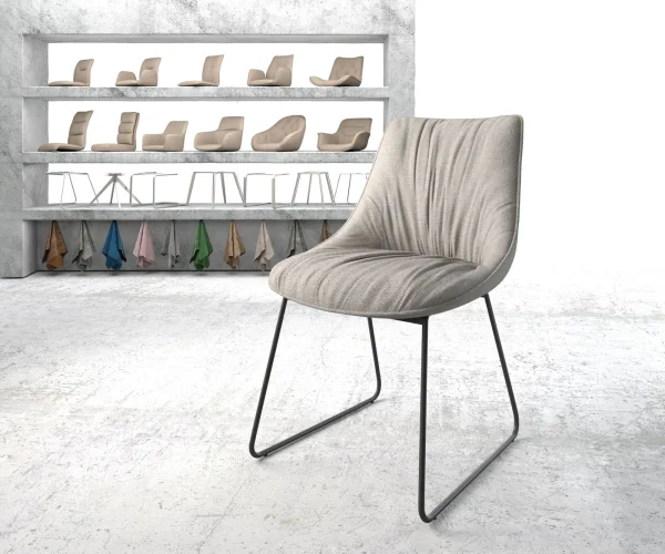 Chaise-de-salle-à-manger Elda-Flex rayures gris clair pied trapèze noir