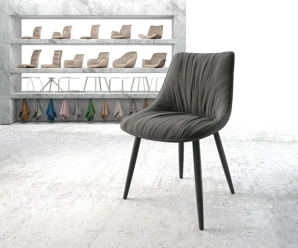 Chaise-de-salle-à-manger Elda-Flex tissu texturé anthracite 4 pieds coniques noir