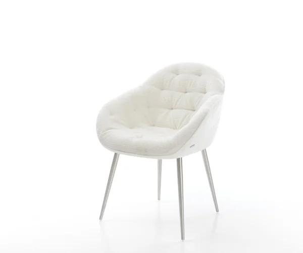 Chaise-de-salle-à-manger Gaio-Flex bouclé doux beige 4 pieds coniques acier inoxydable