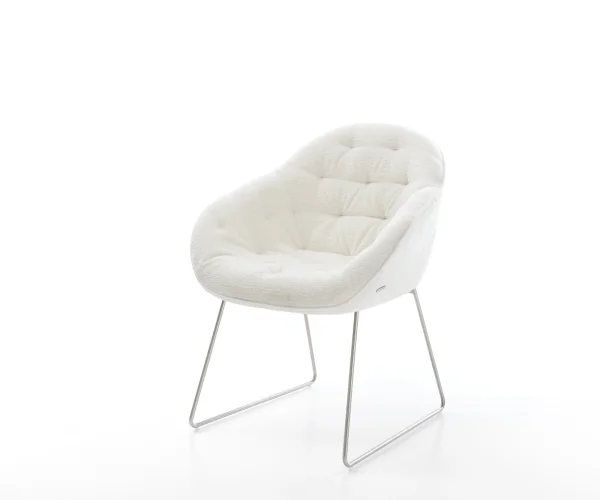 Chaise-de-salle-à-manger Gaio-Flex bouclé doux beige pied trapèze acier inoxydable