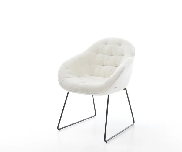 Chaise-de-salle-à-manger Gaio-Flex bouclé doux beige pied trapèze noir