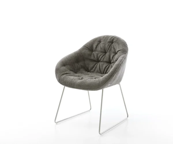 Chaise-de-salle-à-manger Gaio-Flex bouclé doux couleur boue pied trapèze acier inoxydable