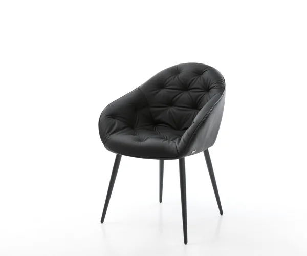 Chaise-de-salle-à-manger Gaio-Flex cuir de vache noir 4 pieds coniques noir
