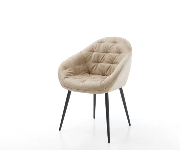 Chaise-de-salle-à-manger Gaio-Flex microvelours beige vintage 4 pieds coniques noir