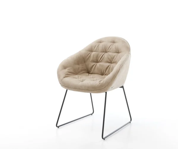 Chaise-de-salle-à-manger Gaio-Flex microvelours beige vintage pied trapèze noir