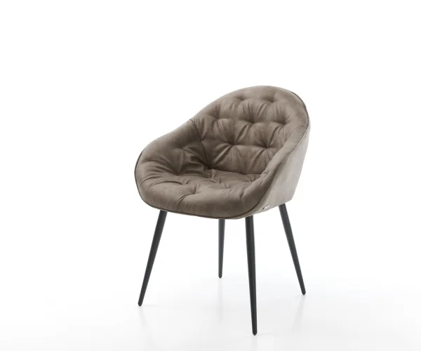 Chaise-de-salle-à-manger Gaio-Flex microvelours taupe vintage 4 pieds coniques noir