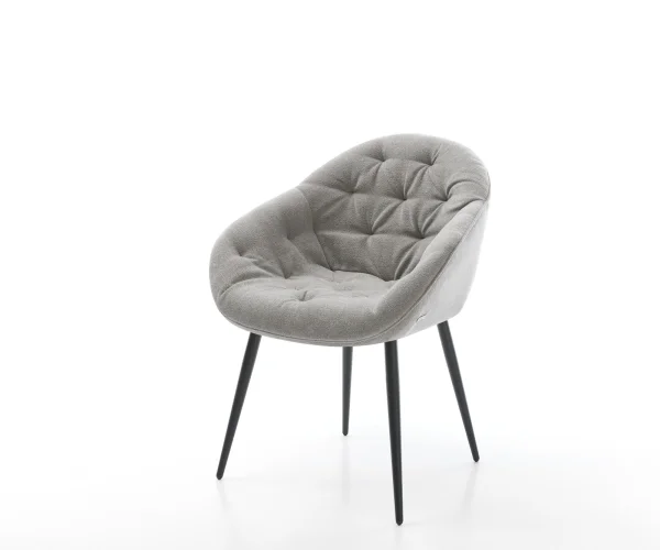 Chaise-de-salle-à-manger Gaio-Flex tissu structuré doux gris 4 pieds coniques noir